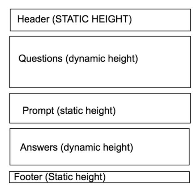 Example app layout with questions and answers having dynamic height